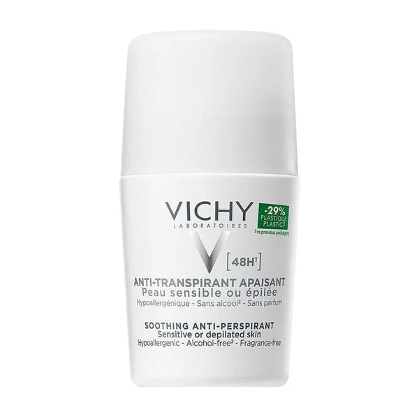 Vichy Soothing Antiperspirant Deodorant 48H Sensitive & Depilated Skin Roll on - 50ml — مزيل عرق رول أون مهدئ للبشرة الحساسة ٤٨ ساعة ٥٠ مل
