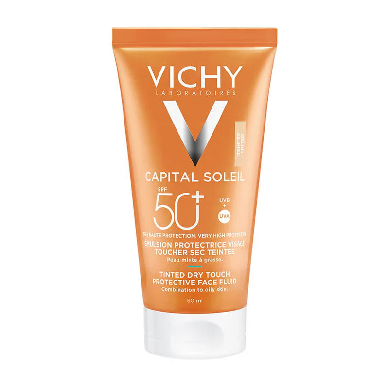 Vichy Capital Soleil Anti Brillance Mattifying Tinted Sunscreen Fluied SPF 50+ - 50ml — واقي شمس SPF 50+ بلمسة مطفية ملوّن ٥٠ مل