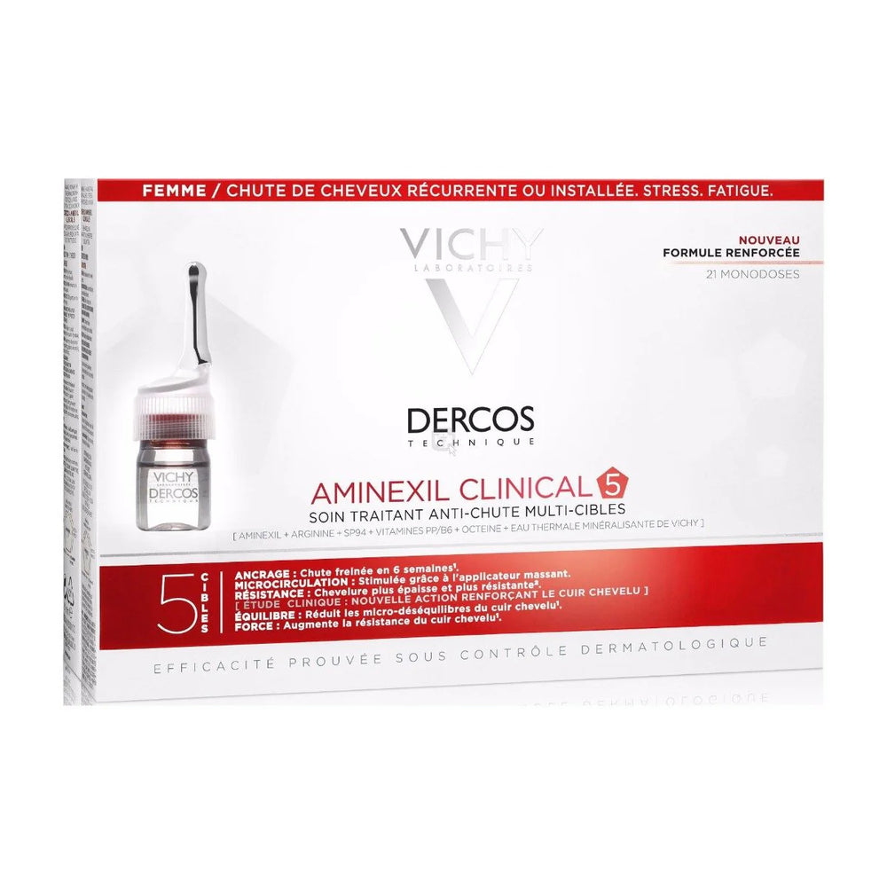 Vichy Dercos Aminexil Clinical 5 Women Anti-Hair Loss - 21 Monodoses — سيروم شعر أمينكسيل ضد تساقط الشعر للنساء ٢١ أمبول